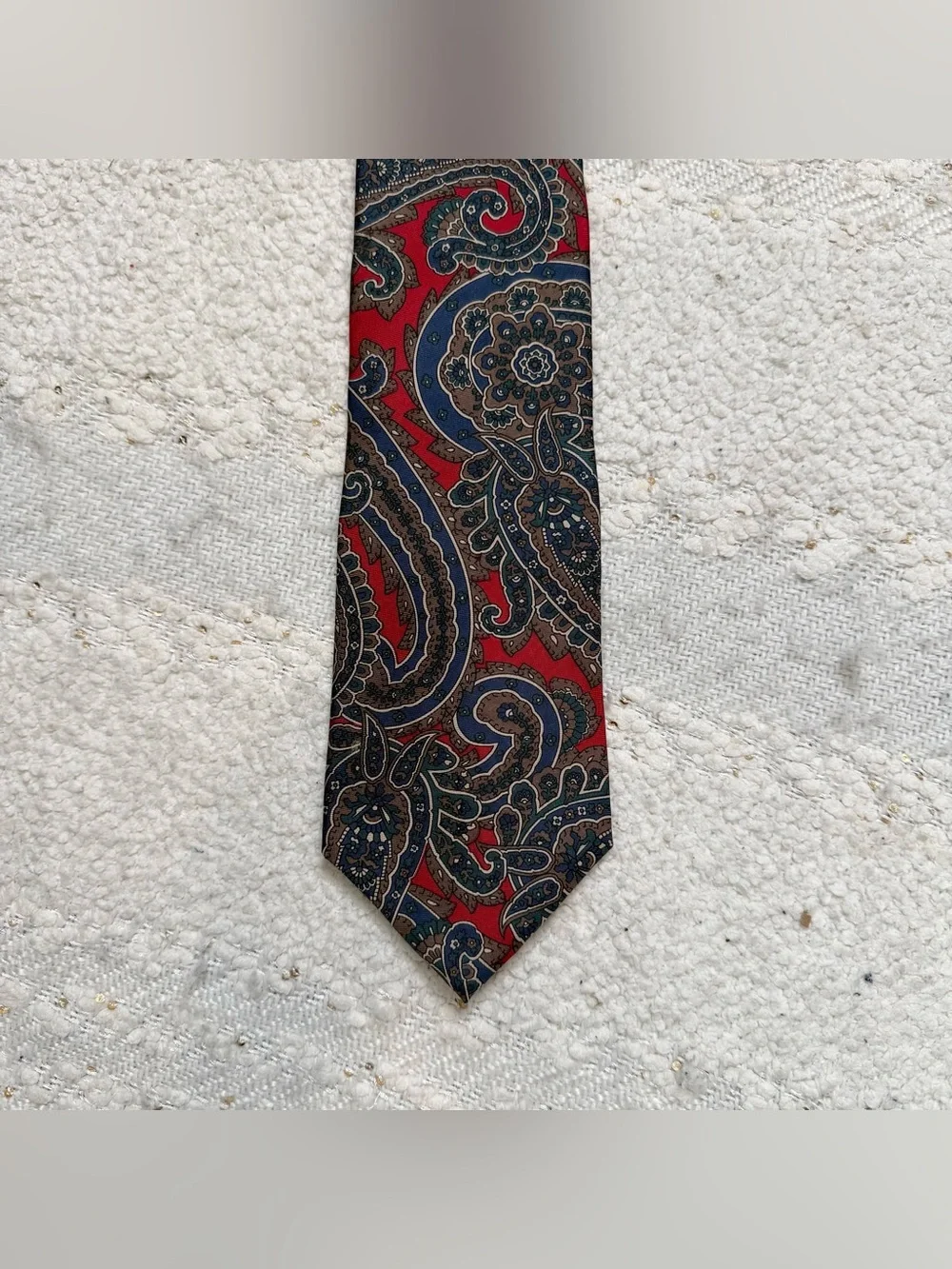 Christian Dior tie red, blue, brown, green and beige 100% silk neck tie